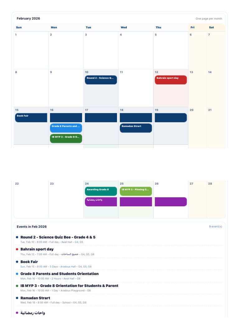 Parent Calendar - APG School - February 2026 | PDF