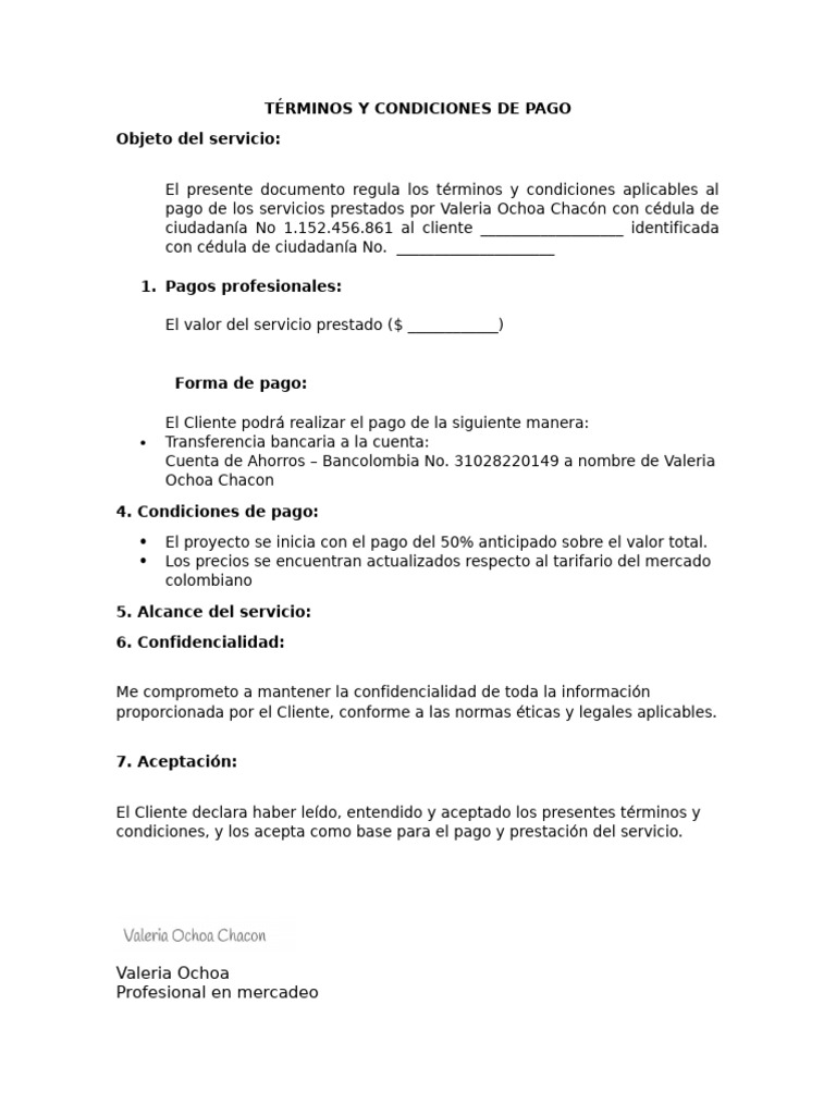 Términos y Condiciones de Pago- Freelance | PDF