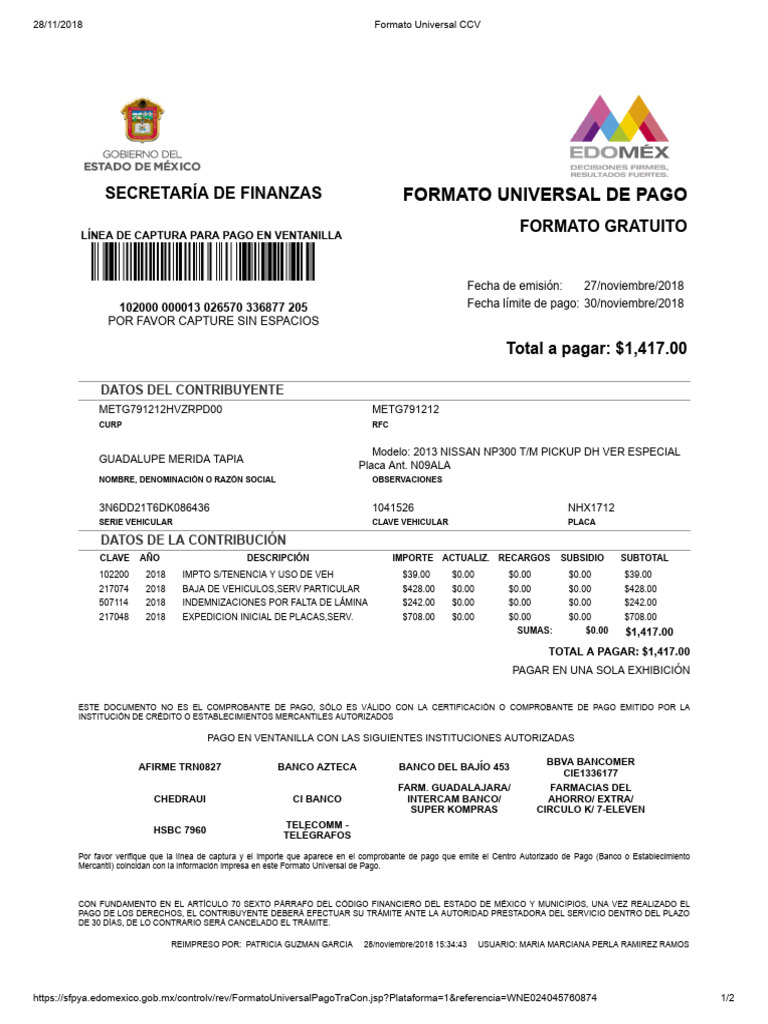 Pago Estado Nuevo | PDF | Finanzas personales | Bancos