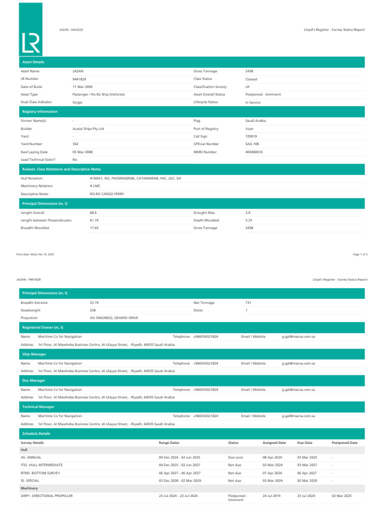 LR Survey Status Report - 9441829 - JAZAN - 19022025 | PDF | Legal ...