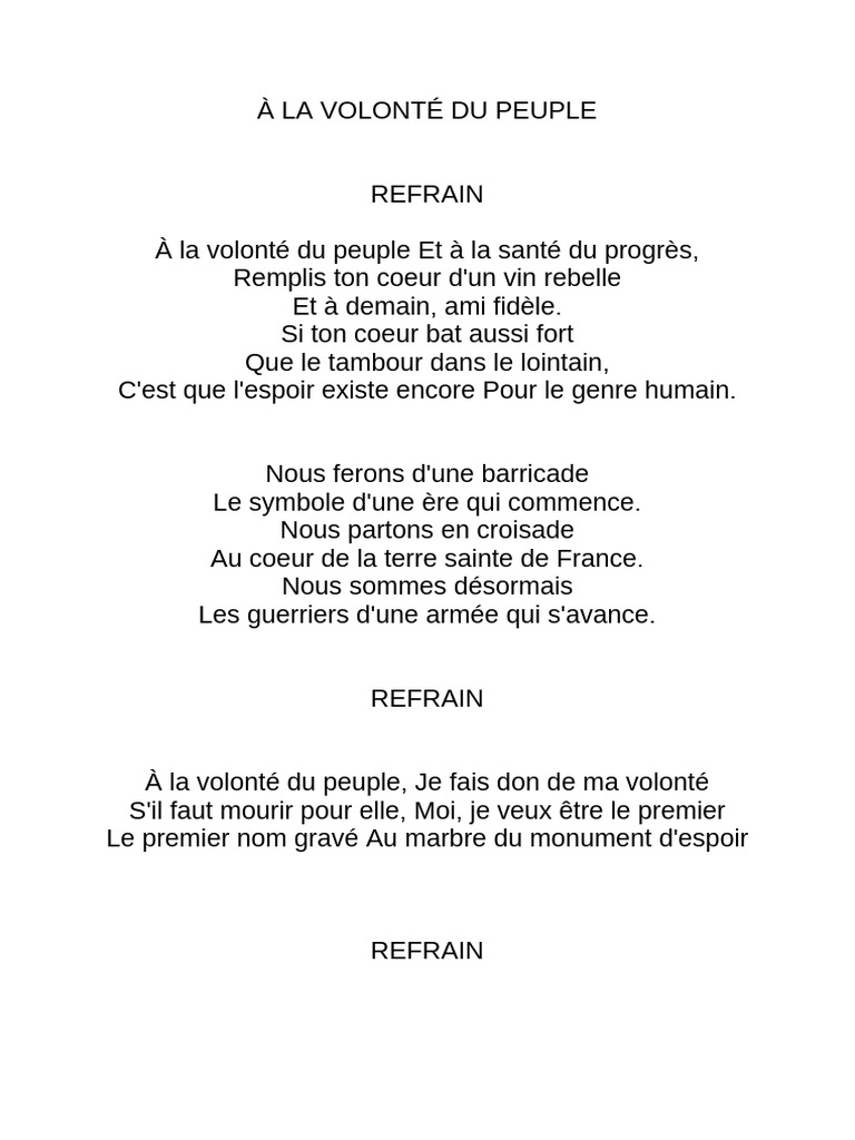 Paroles A La Volonte Du Peuple | PDF