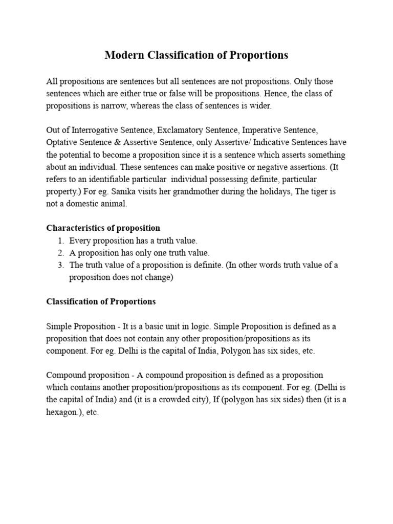 Modern Classification of Proportions | PDF | Proposition | Truth