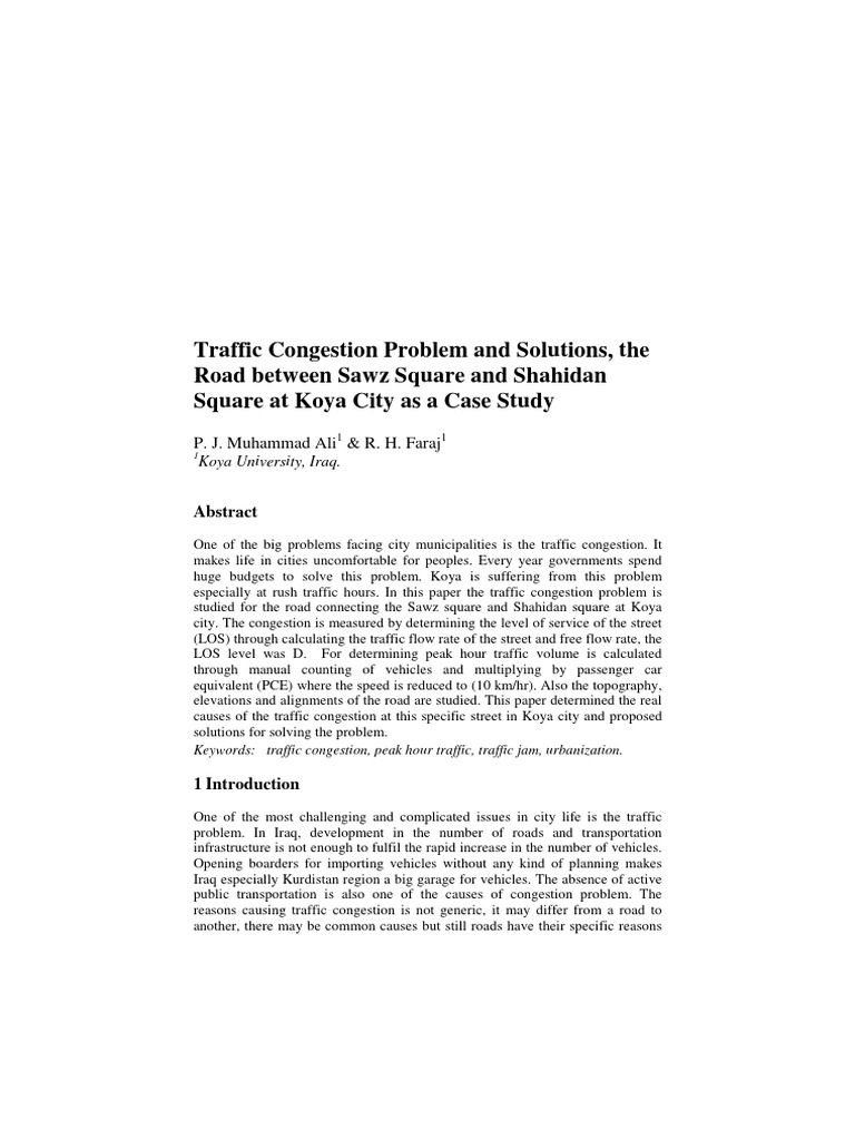 Traffic Congestion Problem and Solutions | PDF | Traffic Congestion ...