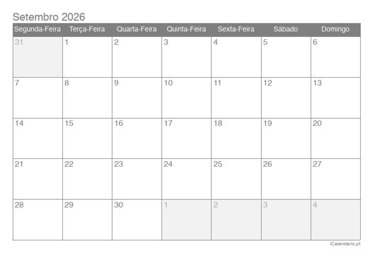 Calendario Setembro 2026 6050 | PDF