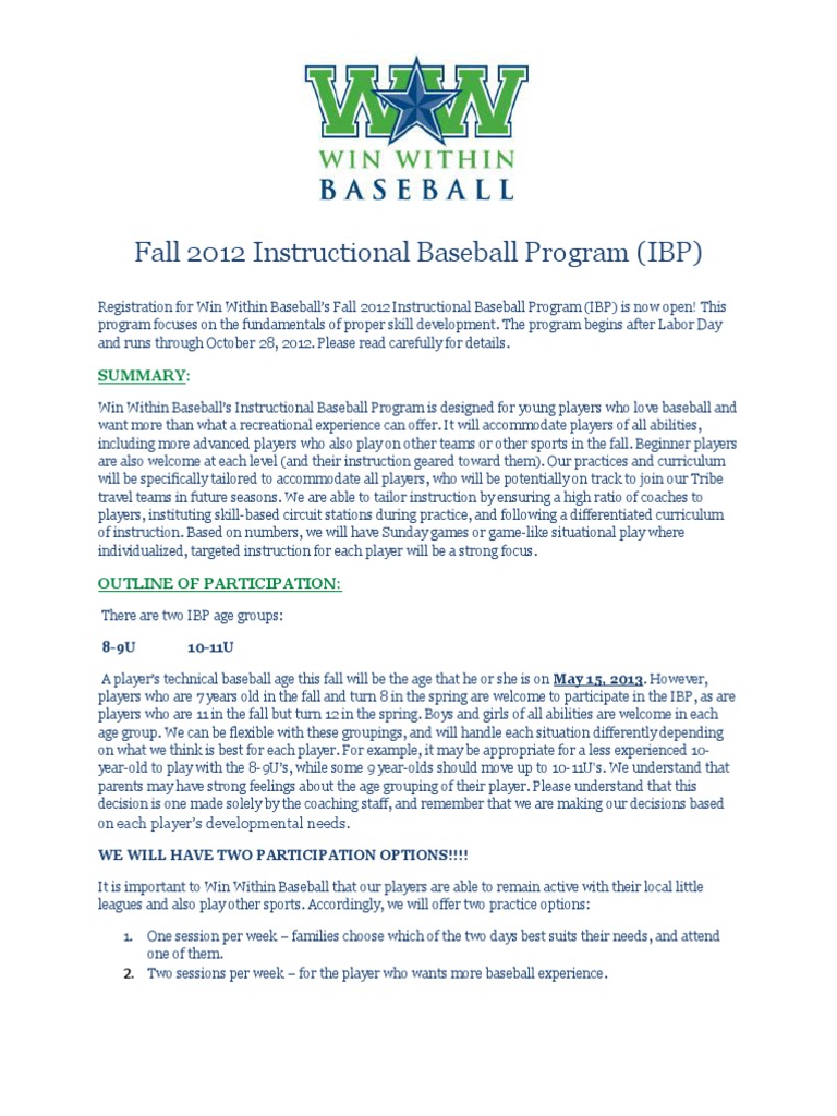 Fall 2012 Instructional Baseball Program Flyer | PDF | Indemnity | Damages