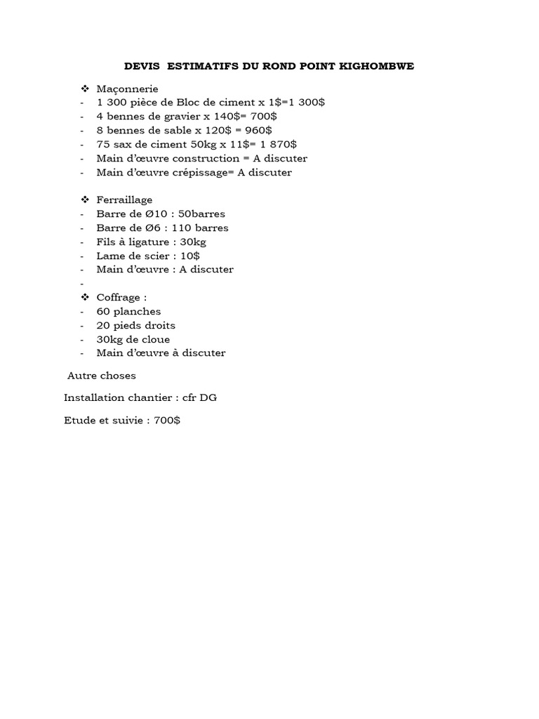Devis Estimatifs | PDF