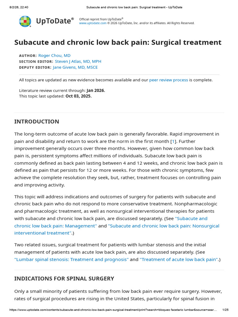 Subacute and chronic low back pain_ Surgical treatment - UpToDate | PDF ...