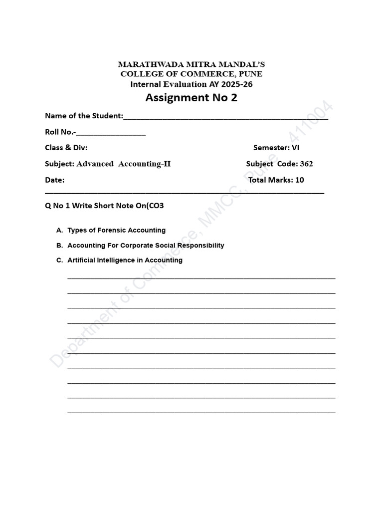 Assignment Advanced Accounting Internal Assignment II Template | PDF ...