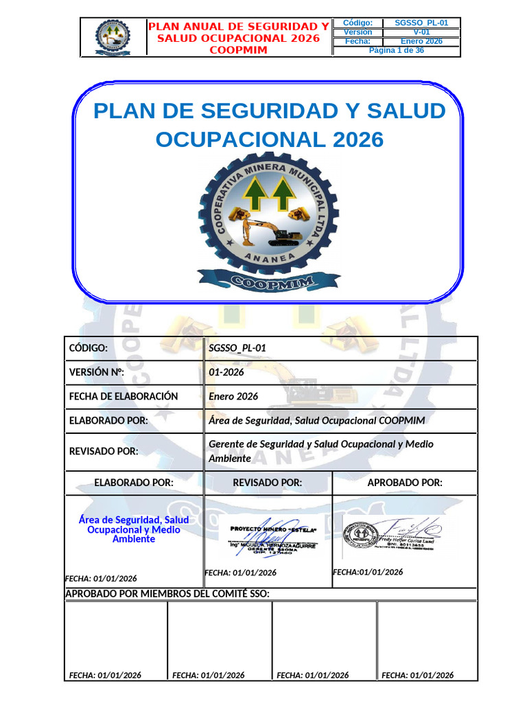 Plan de Seguridad y Salud Ocupacional 2026 Original | PDF | Seguridad y ...
