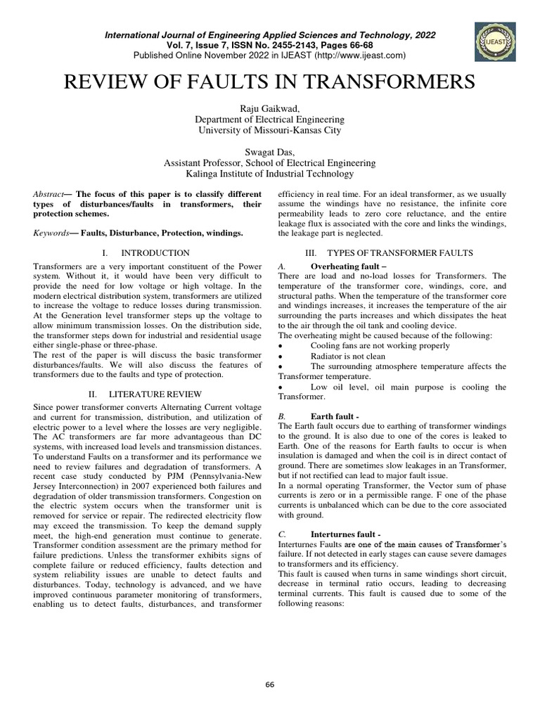 Review of Faults in Transformers | PDF | Transformer | Electric Power ...
