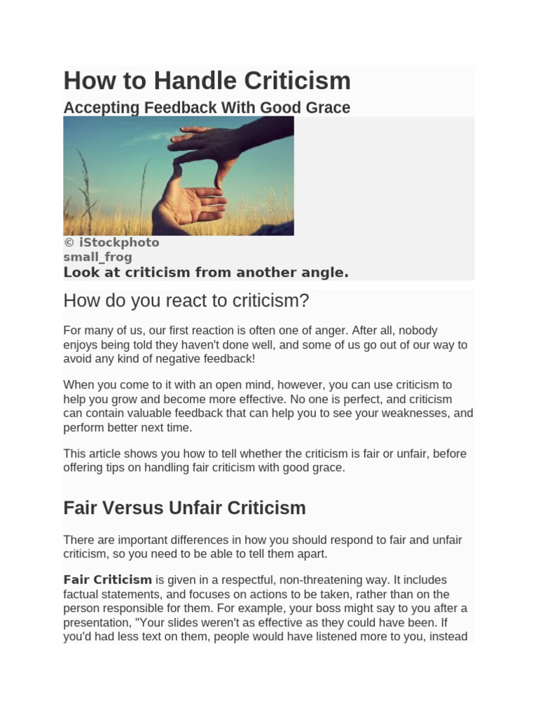 How To Handle Criticism | PDF