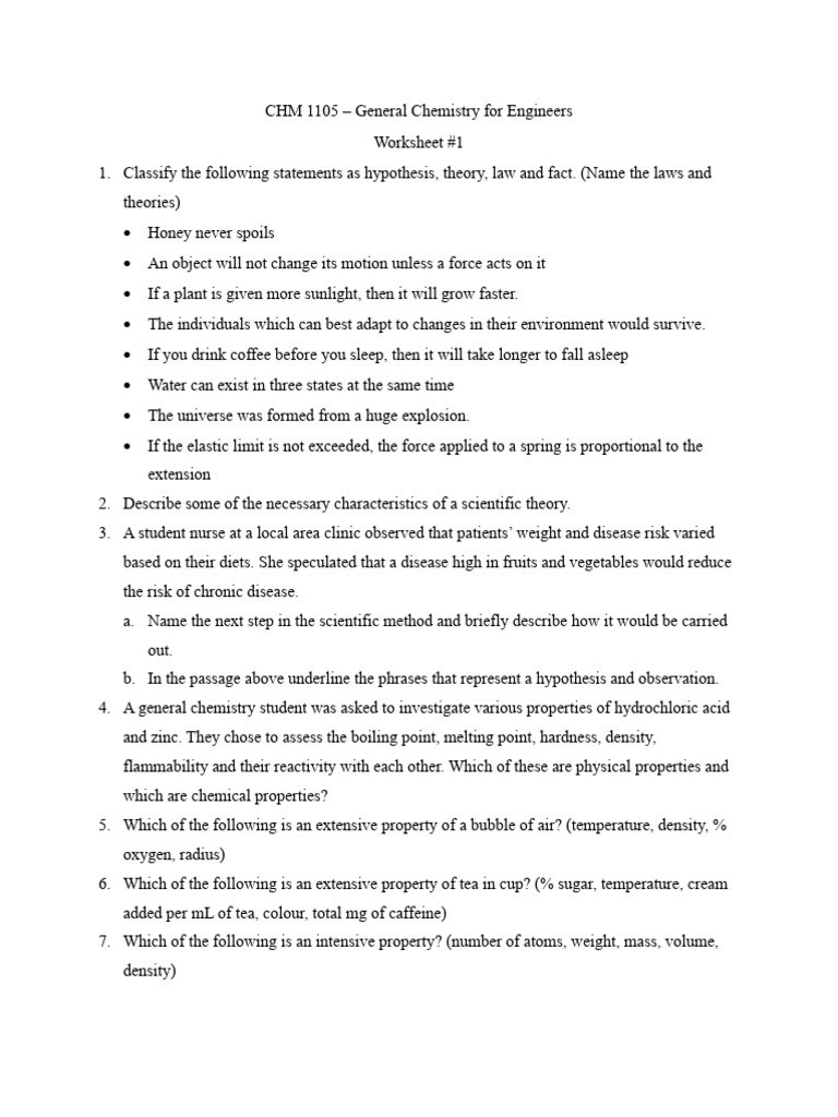 CHM 1105 Worksheet 1 | PDF | Significant Figures | Chemistry