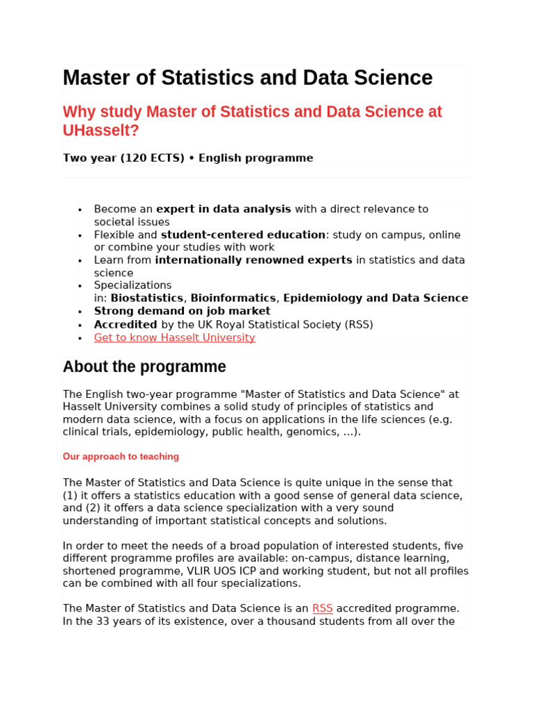 Master of Statistics and Data Science | PDF | Academic Degree ...