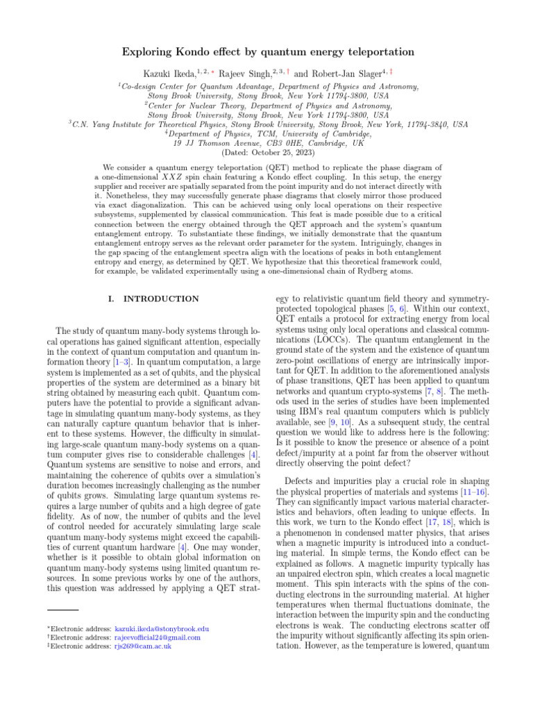 Exploring Kondo Effect by Quantum Energy Teleportation | PDF | Quantum ...
