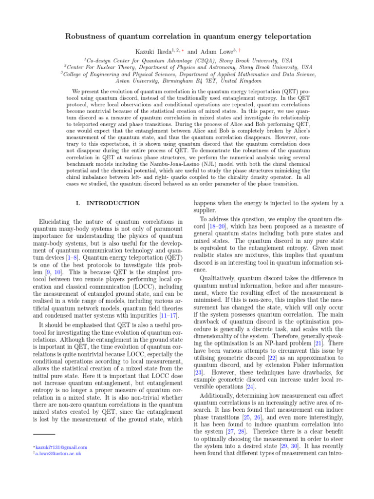 Robustness of Quantum Correlation in Quantum Energy Teleportation | PDF ...