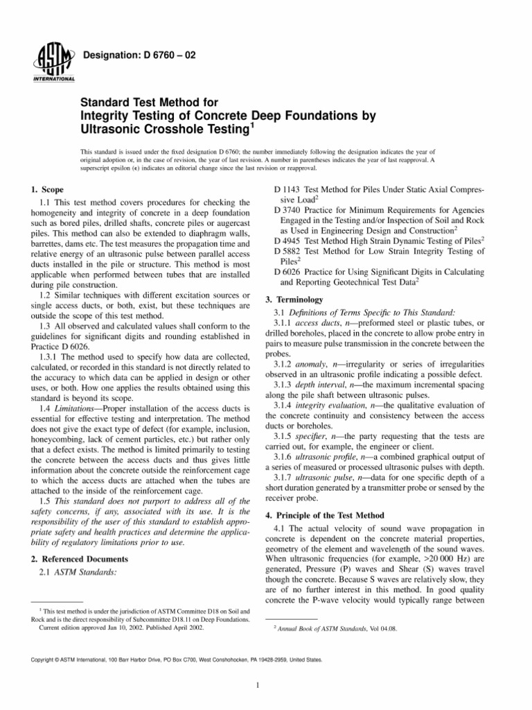 ASTM D6760-02 - Integrity Testing of Concrete Deep Foundations by ...