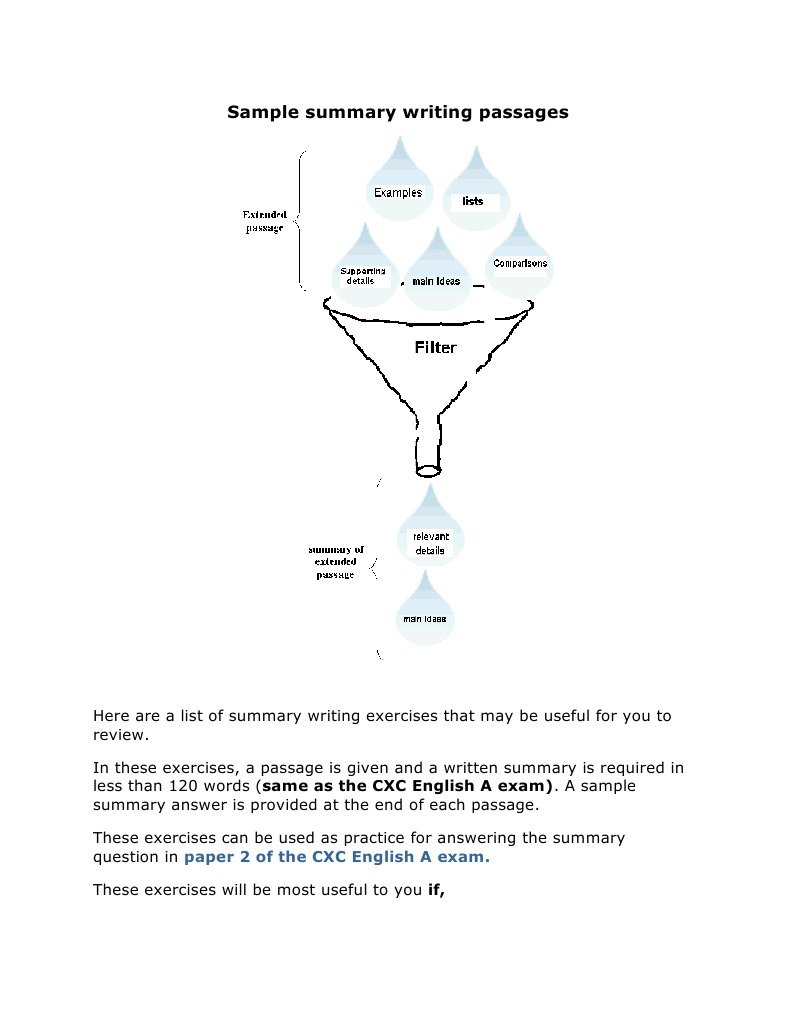 Summary Writing Exercises and Samples | PDF | Sentence (Linguistics ...