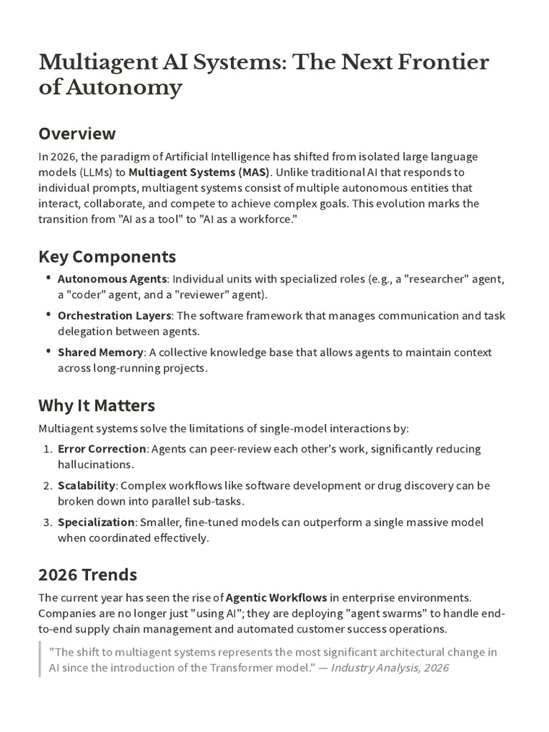 Multiagent AI Systems the Next Frontier of Autonomy | PDF