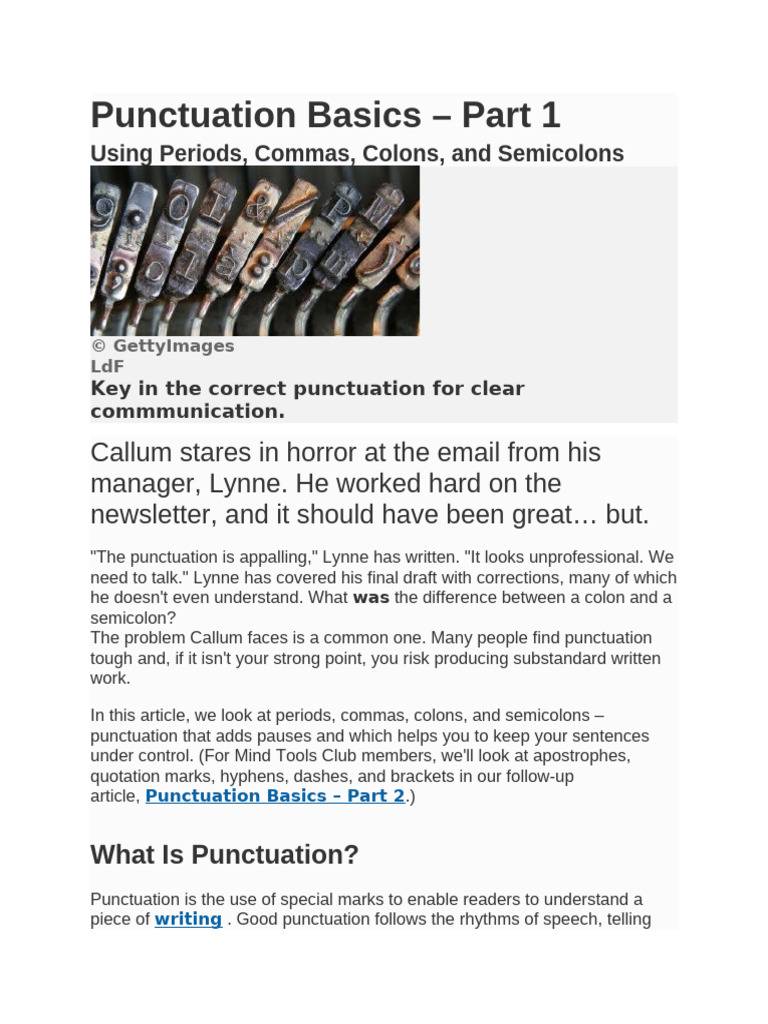 Punctuation Basics - Part 1 | PDF | Punctuation | Comma
