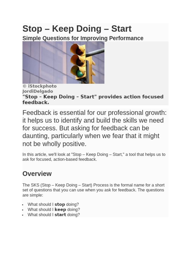 Stop – Keep Doing – Start | PDF | Psychological Concepts | Social ...
