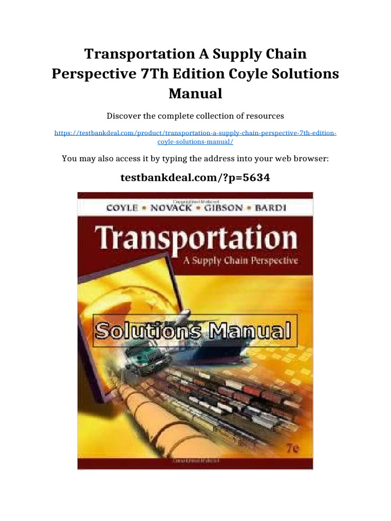 Transportation A Supply Chain Perspective 7th Edition Coyle Solutions ...