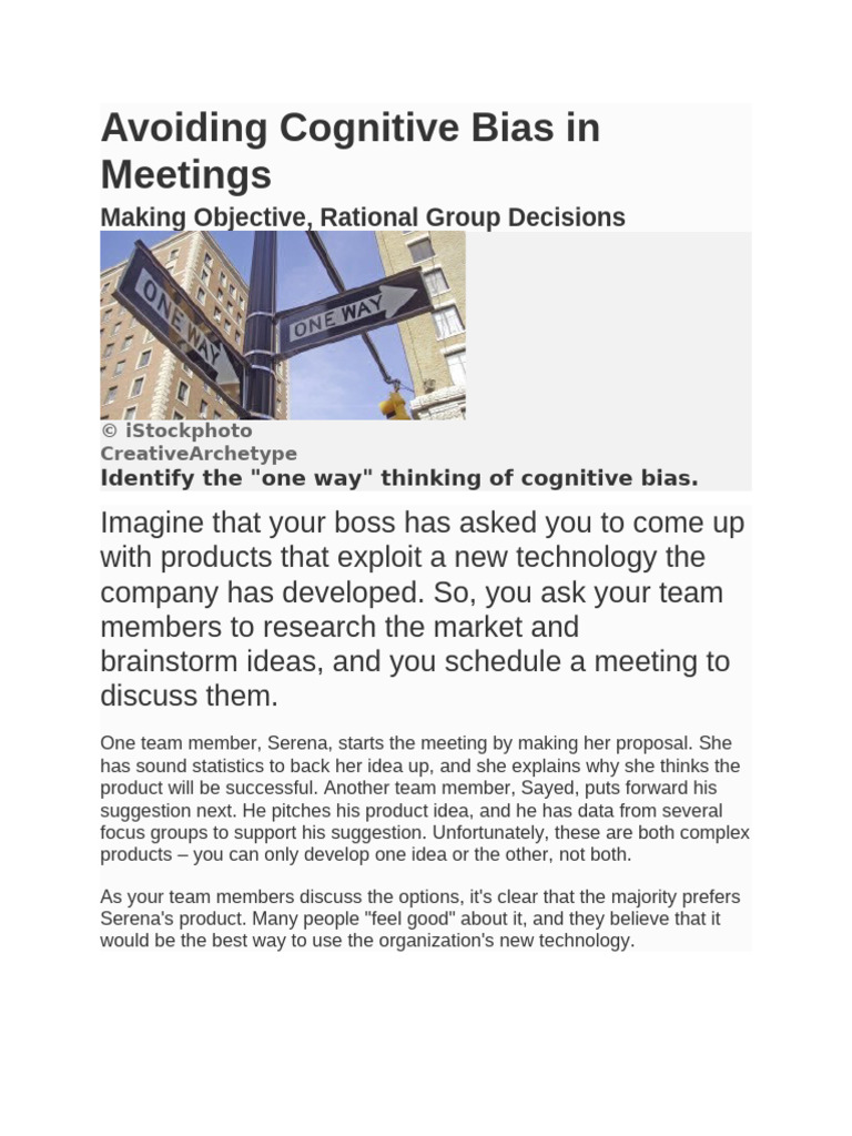Avoiding Cognitive Bias in Meetings | PDF | Decision Making | Cognition