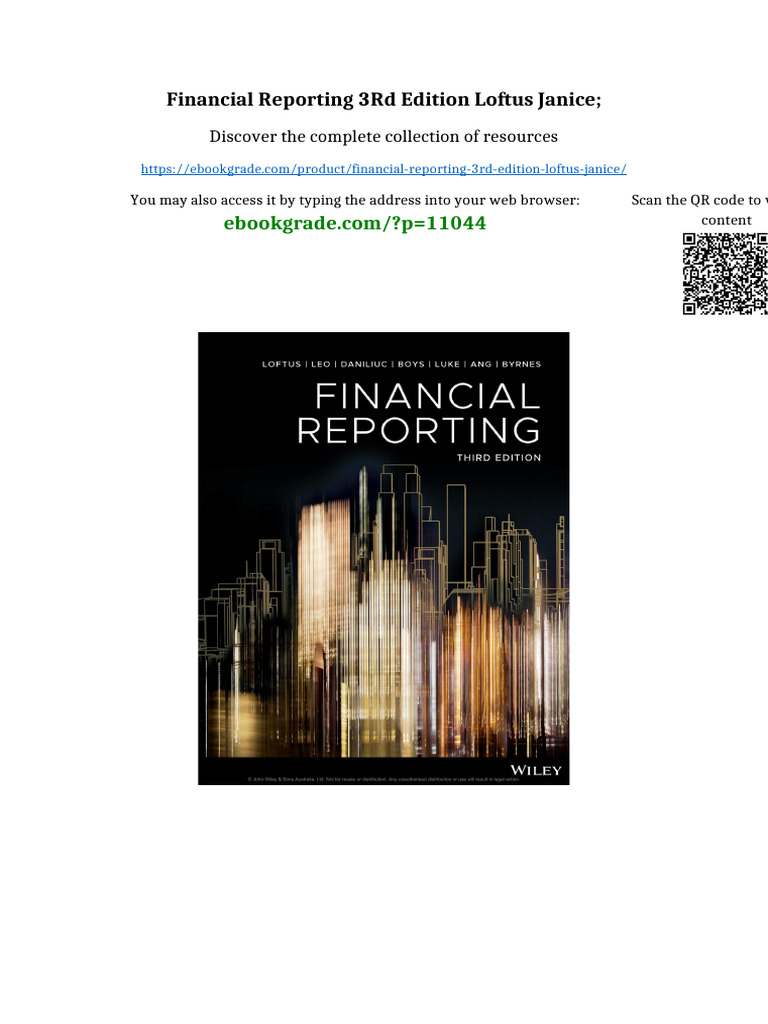 Financial Reporting 3rd Edition Loftus Janice; Kindle & PDF Formats
