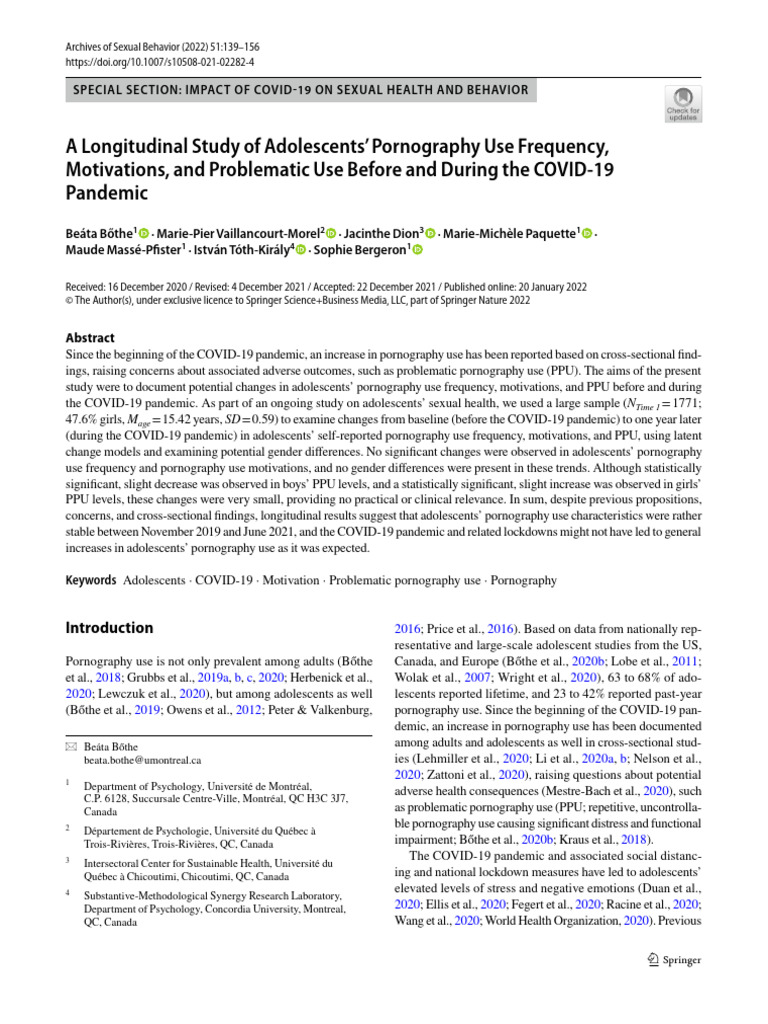 A Longitudinal Study of Adolescents’ Pornography Use Frequency ...