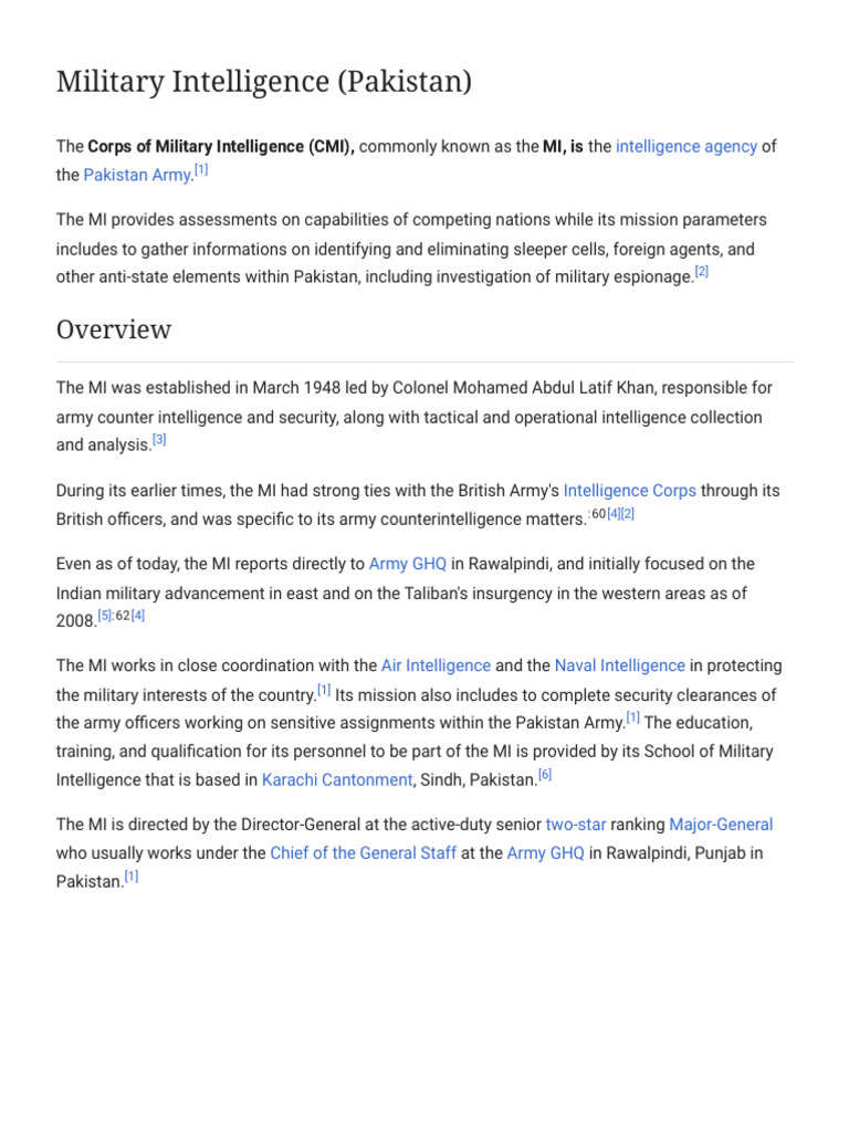 Military Intelligence (Pakistan) - Wikipedia | PDF | Intelligence ...