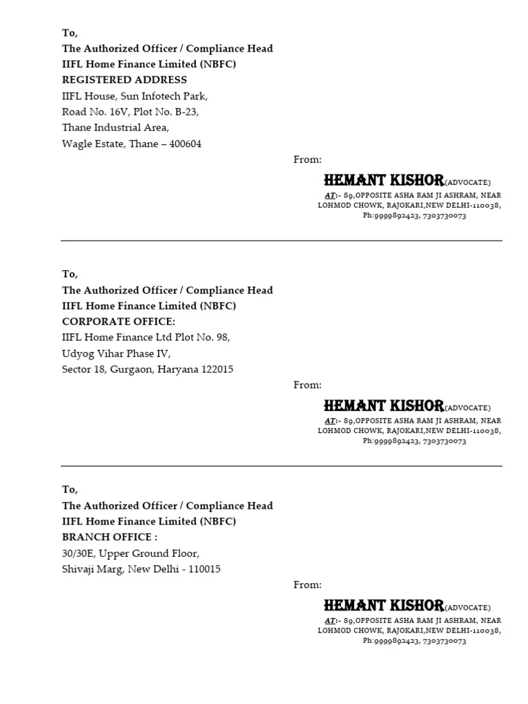 Address File For Legal Notice | PDF