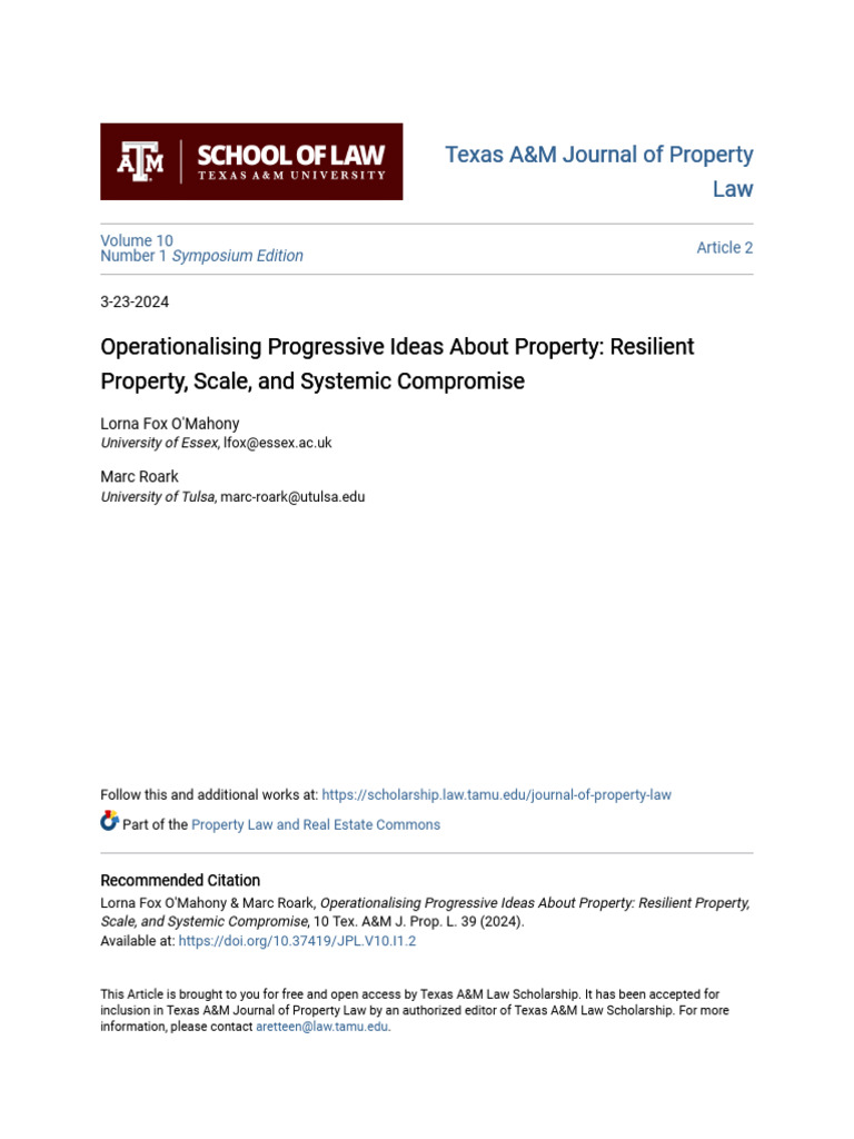 Operationalising Progressive Ideas About Property | PDF | Social ...