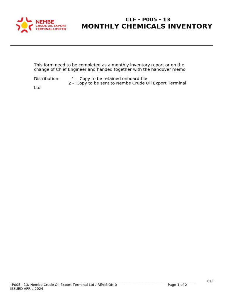P005-13 Monthly Chemicals Inventory | PDF