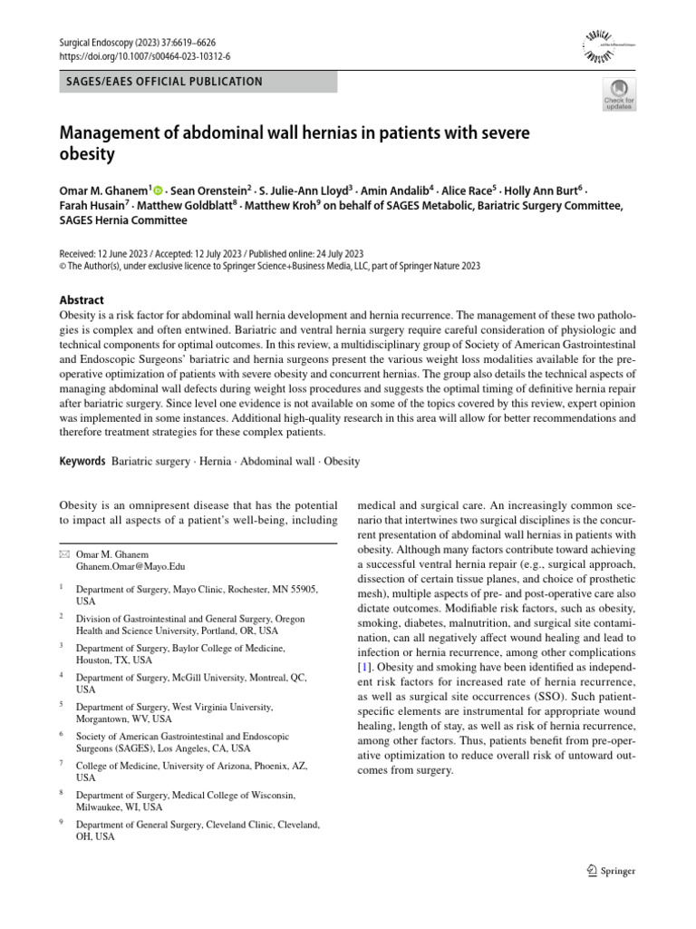 Omar m Ghanem Management of Abdominal Wall Hernias In | PDF | Bariatric ...