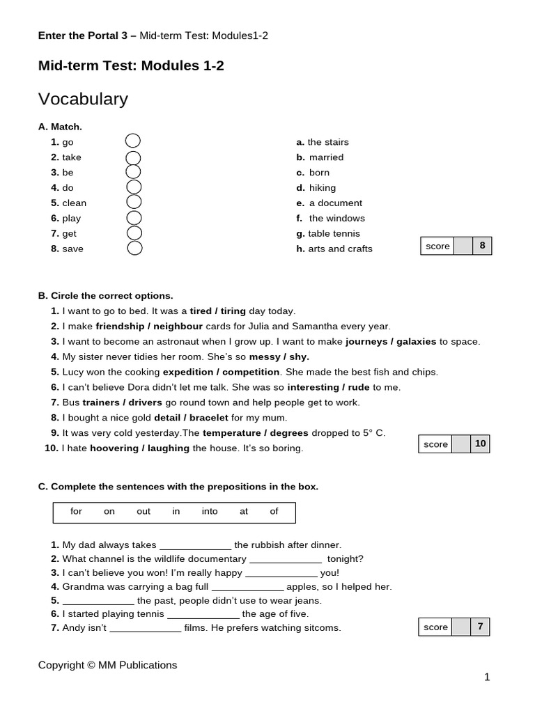 Enter The Portal 3 Mid-Term Test 1-2 | PDF