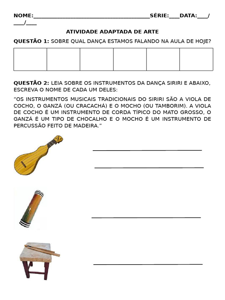 Atividade Adaptada Arte-Dança Siriri | PDF