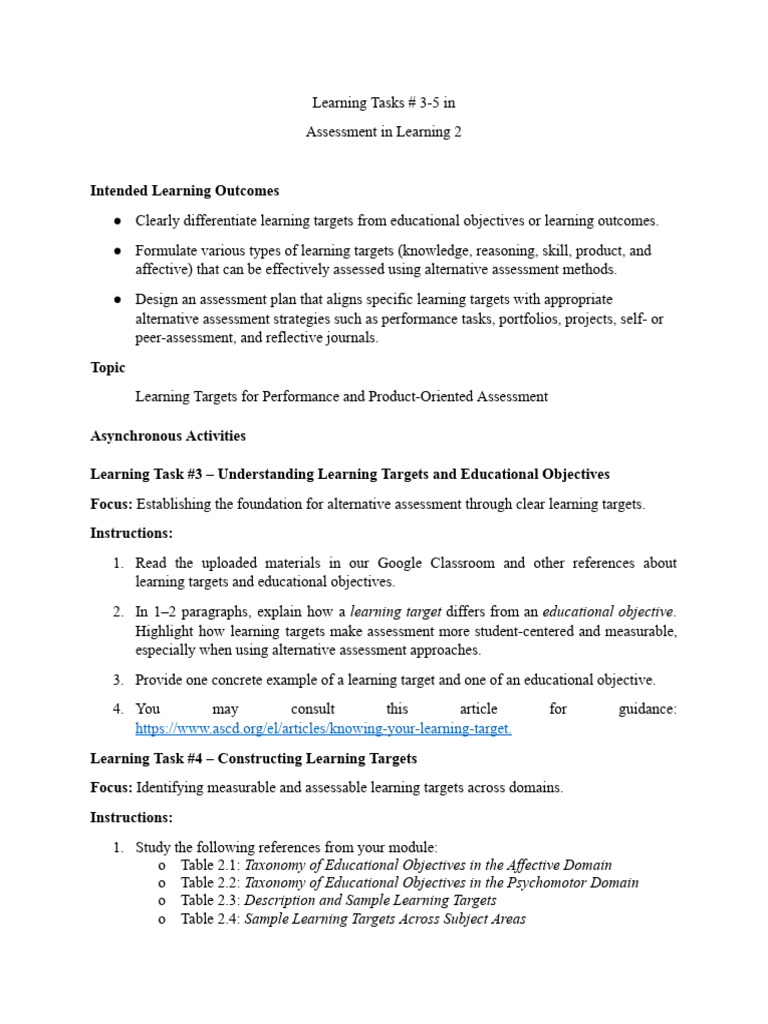Learning Tasks - 3-5 | PDF | Educational Assessment | Learning