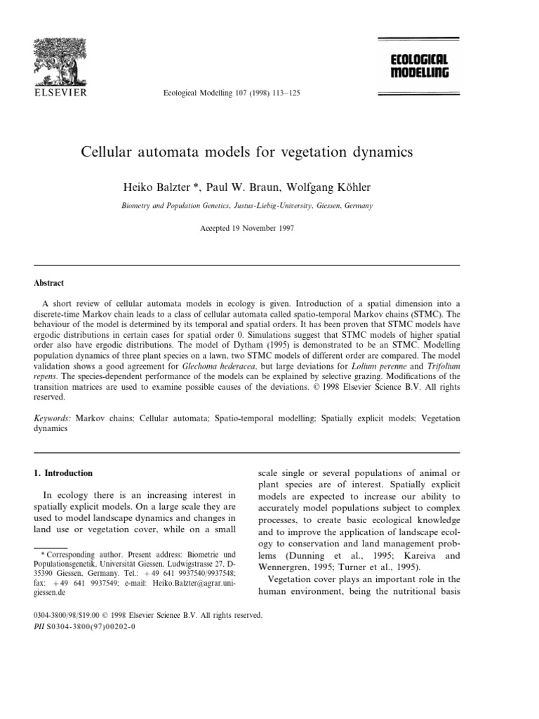 Cellular Automata Models For Vegetation Dynamics | PDF | Markov Chain ...