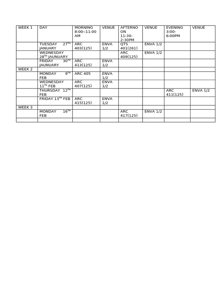 Exam Time-Table 400 | PDF