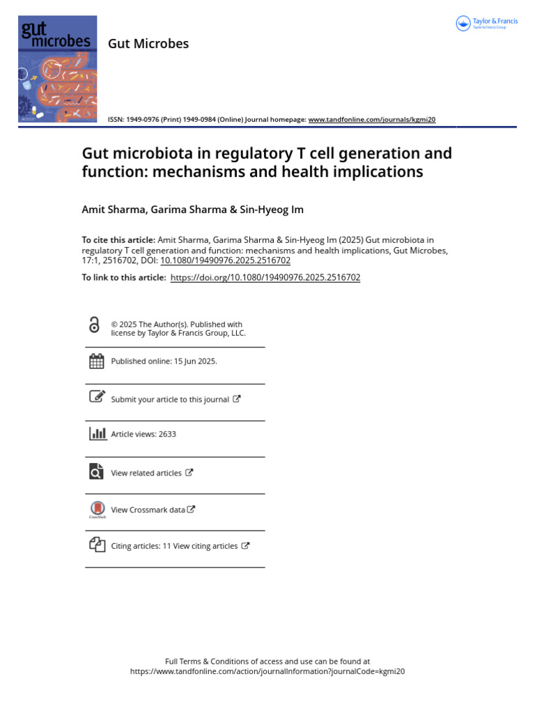 Sharma Et Al. 2025 Gut Microbiota in Regulatory T Cell Generation and ...