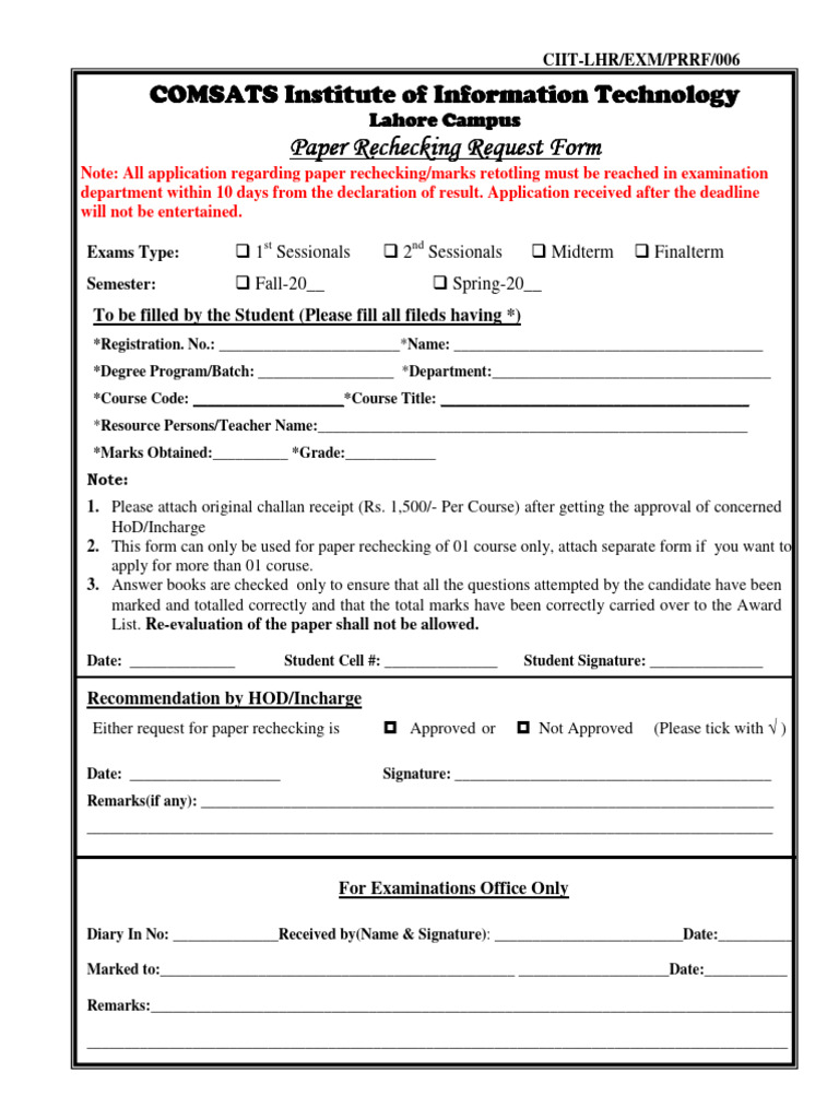 Paper Rechecking Request Form | PDF | Government