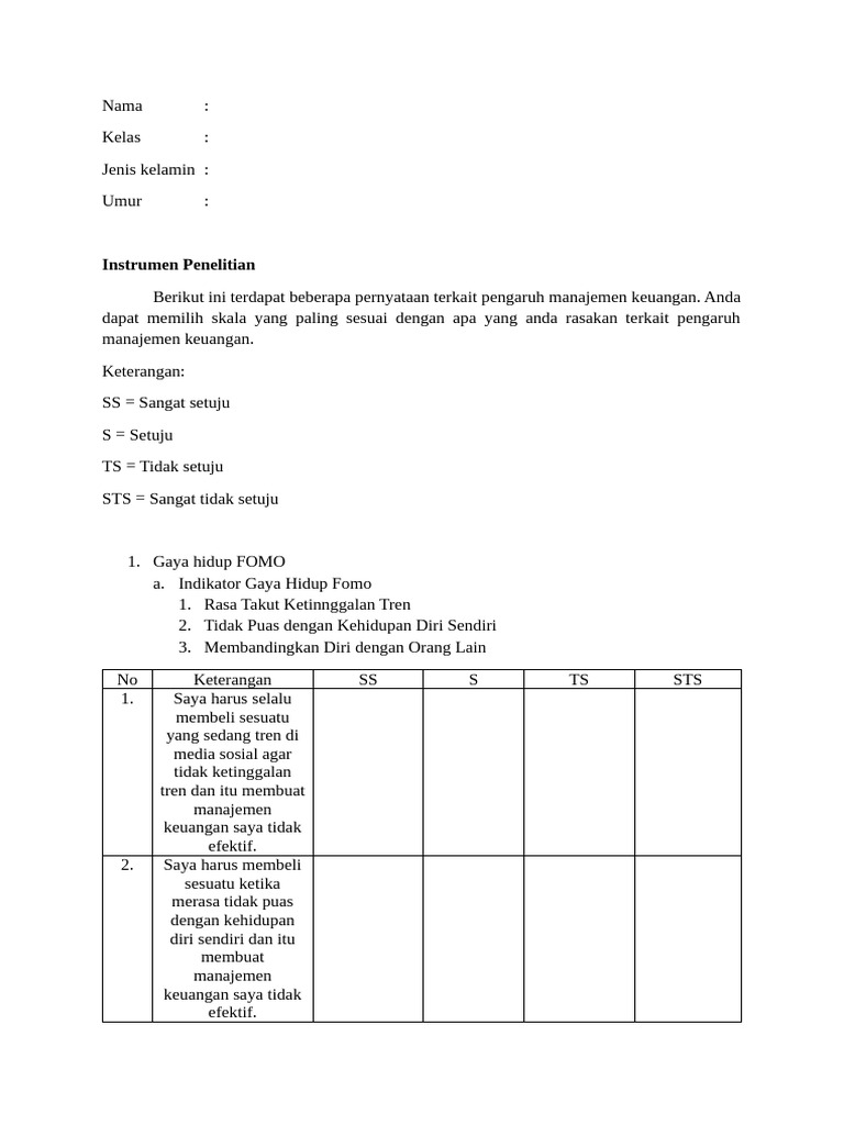 Tabel Kuisioner 1 | PDF