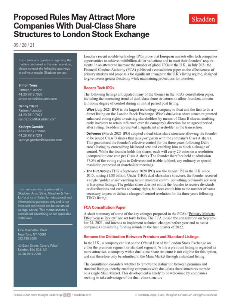 Proposed Rules May Attract More Companies With Dual Class Share ...