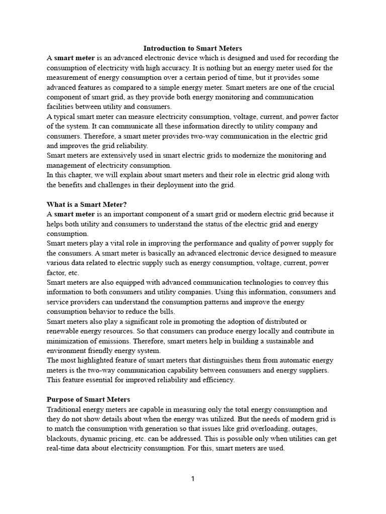 Introduction To Smart Meters | PDF | Electrical Grid | Smart Grid