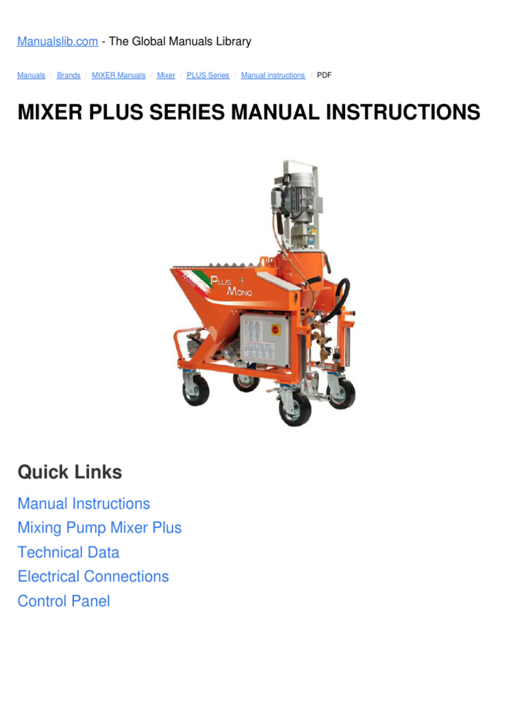 Mixer Plus Series Manual Instructions: Quick Links | PDF | Electric ...