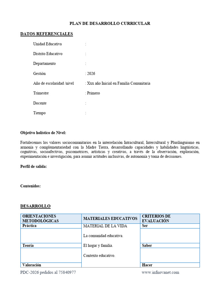 PDC Inicial 2026 Modelo | PDF | Plan de estudios | Educación de la ...