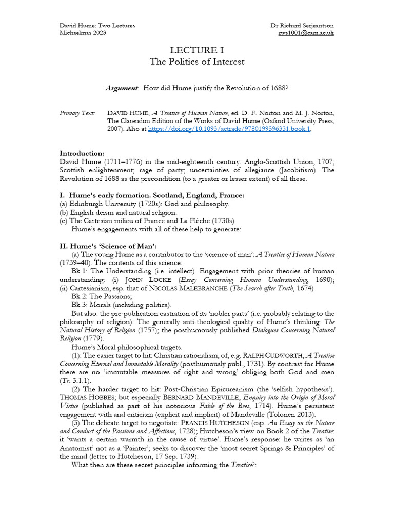 Lecture 1. The Politics of Interest | PDF | David Hume | Reason