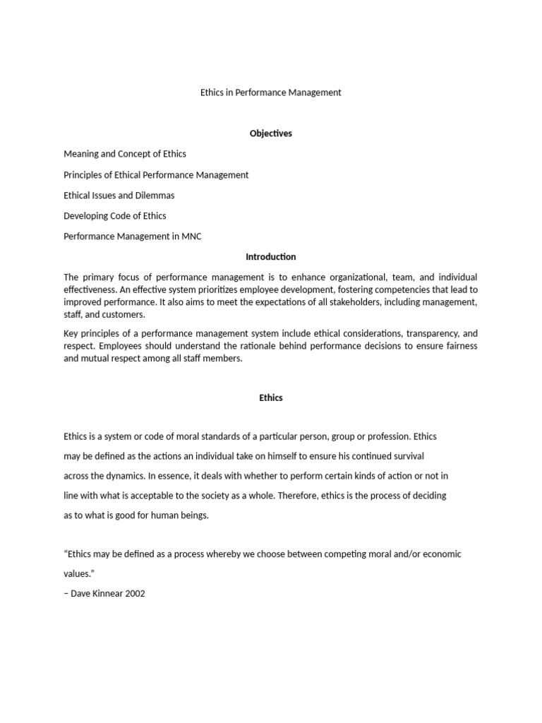Ethics in Performance Management | PDF | Performance Appraisal ...