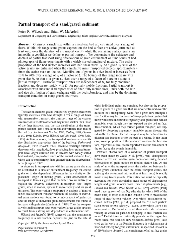 Partial transport of a sand/gravel sediment | PDF | Sediment