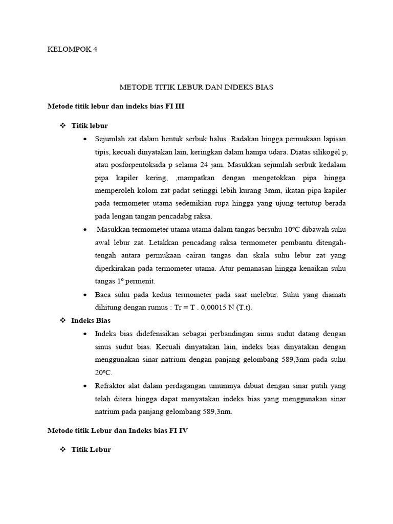 Metode Titik Lebur Dan Indeks Bias Menurut Fi 3,4,5 | PDF