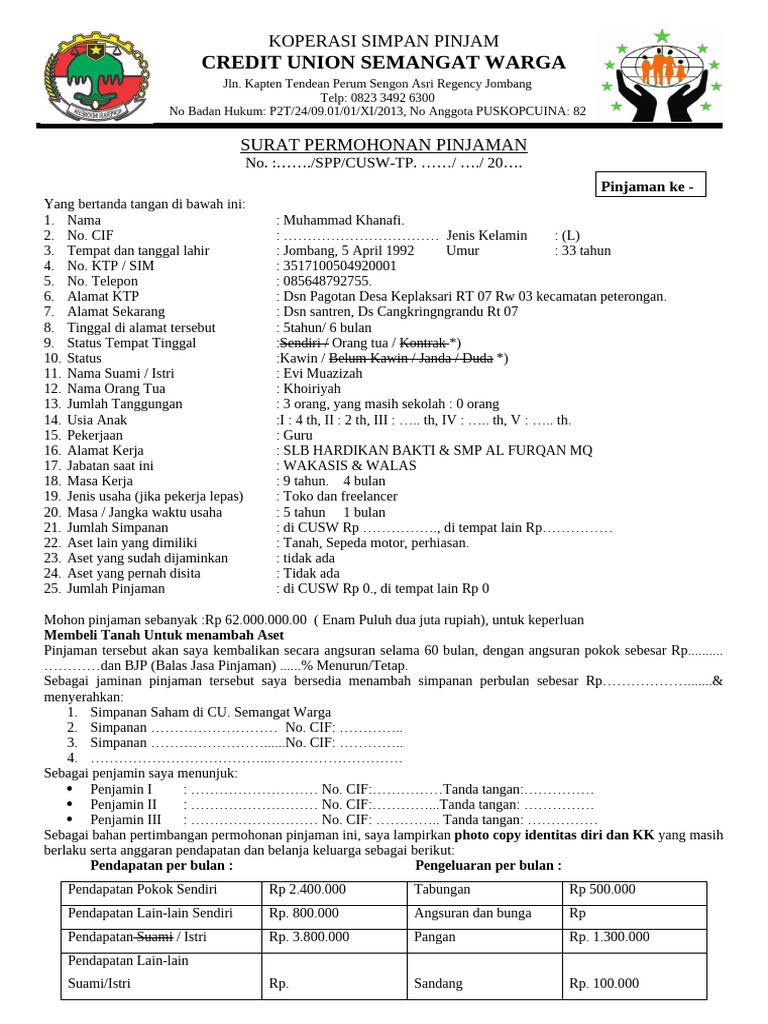 Formulir Permohonan Pinjaman | PDF